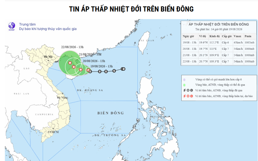 Áp thấp nhiệt đới đổi hướng, di chuyển chậm hơn trên khu vực Bắc Biển Đông